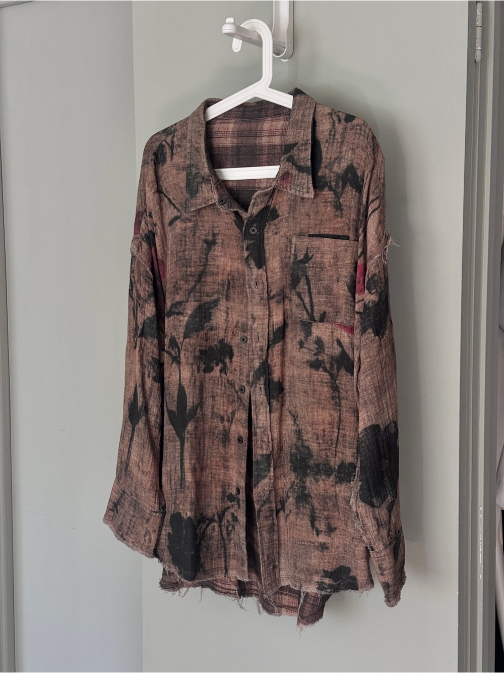 R13 reversible Washed Brown Floral Button-Up Shirt size small